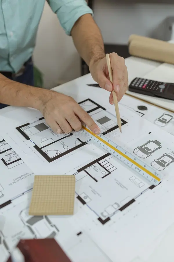 Architect working on precision floor plans — the detail orientation that earns premium commissions