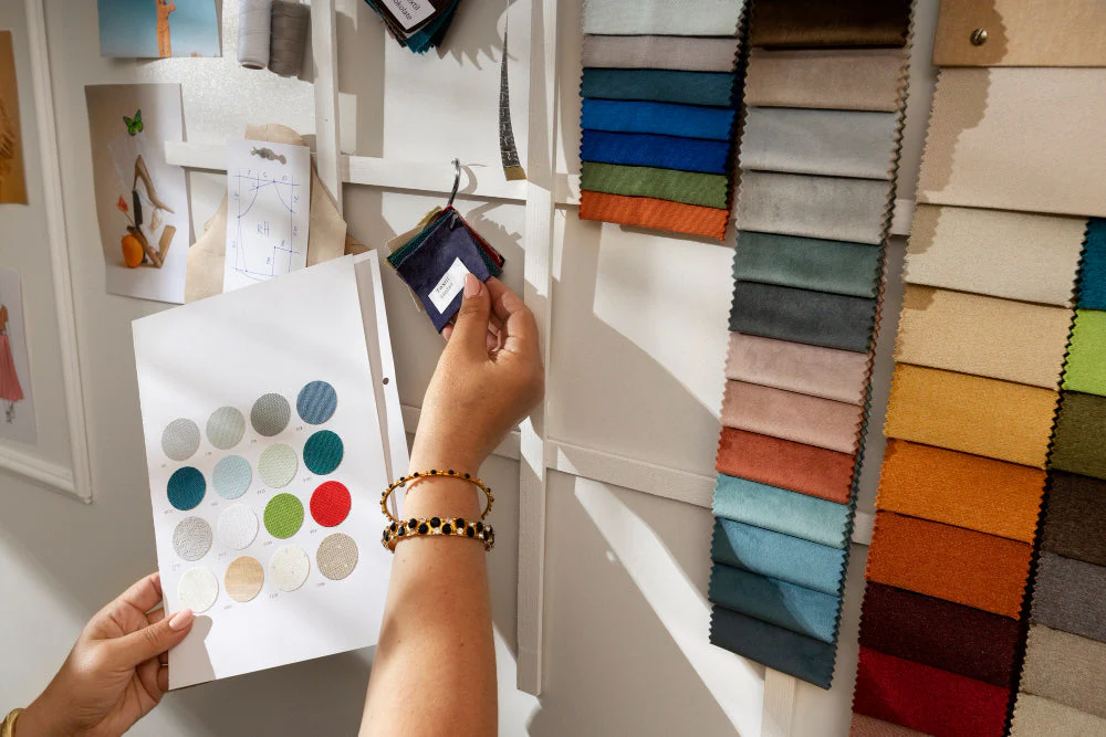 Luxury textile and fabric selection — the product calibre that earns premium retail placement